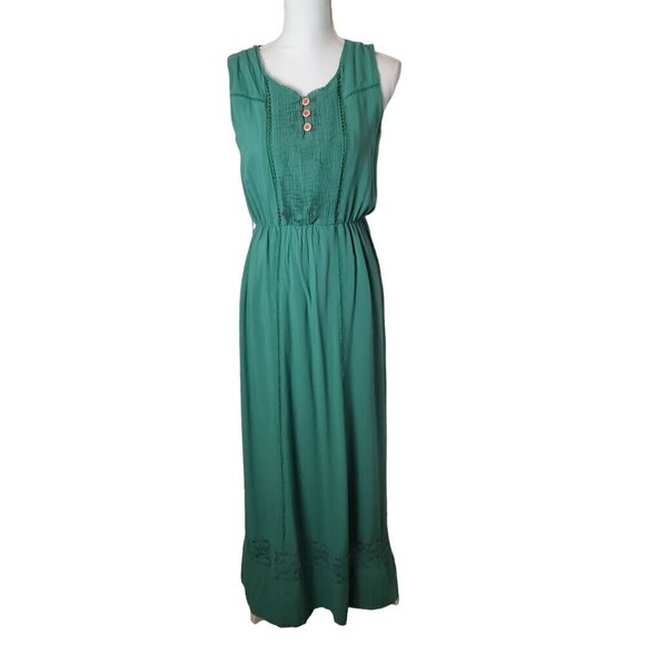Matilda Jane Maxi Dress Womens Small Green Sleeveless Rayon Comfy Long Crochet - Picture 2 of 16
